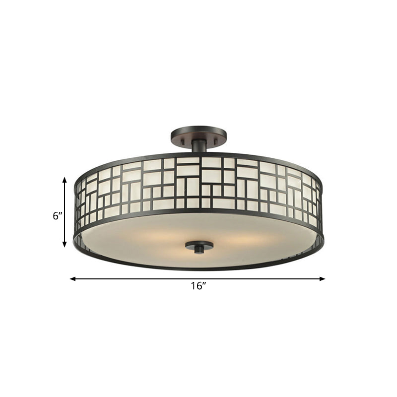 Black Circular Semi Flush Mount Chinese Style Metallic 4/3 Lights Flushmount Lighting, 16"/19.5"/23.5" Dia Clearhalo 'Ceiling Lights' 'Close To Ceiling Lights' 'Close to ceiling' 'Semi-flushmount' Lighting' 263806