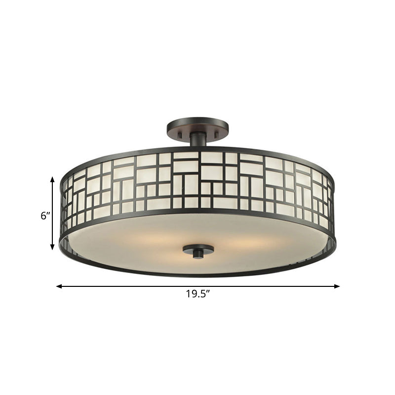 Black Circular Semi Flush Mount Chinese Style Metallic 4/3 Lights Flushmount Lighting, 16"/19.5"/23.5" Dia Clearhalo 'Ceiling Lights' 'Close To Ceiling Lights' 'Close to ceiling' 'Semi-flushmount' Lighting' 263807