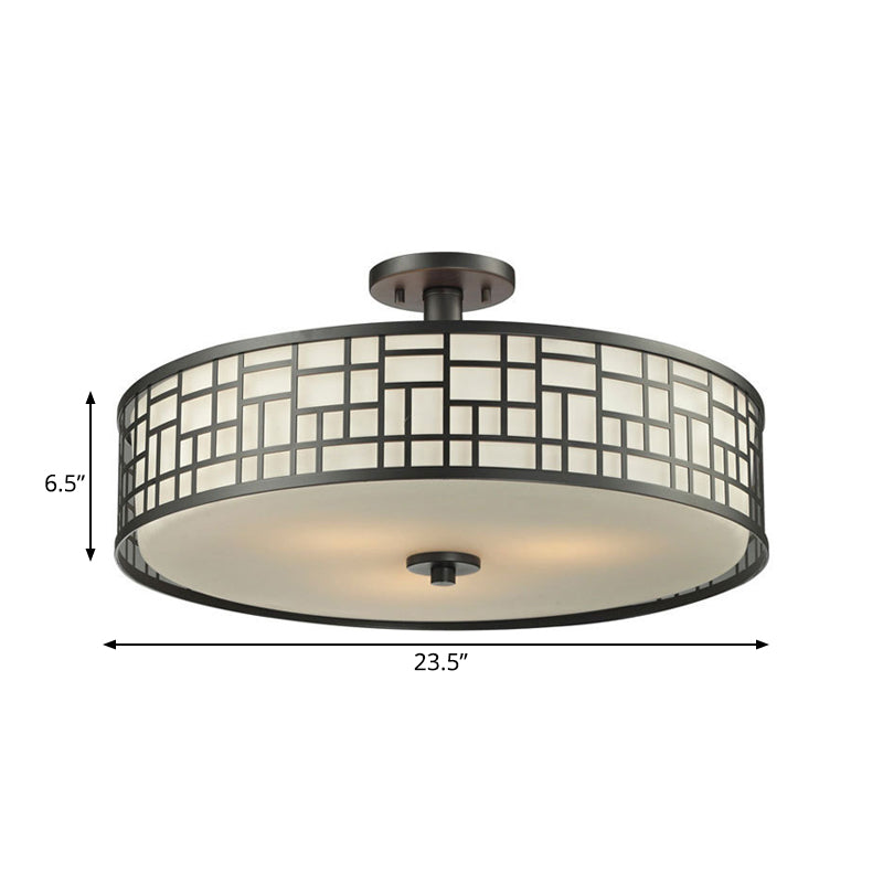 Black Circular Semi Flush Mount Chinese Style Metallic 4/3 Lights Flushmount Lighting, 16"/19.5"/23.5" Dia Clearhalo 'Ceiling Lights' 'Close To Ceiling Lights' 'Close to ceiling' 'Semi-flushmount' Lighting' 263808