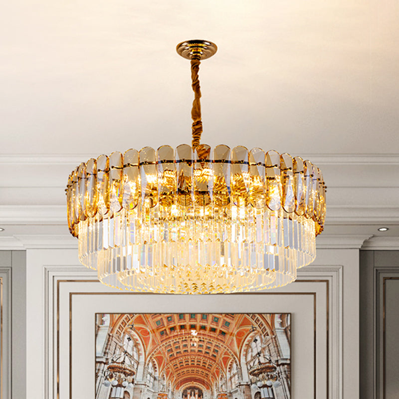 Traditional Tiered Round Chandelier Light Crystal 8-Light Dining Room Hanging Ceiling Light in Gold Gold Clearhalo 'Ceiling Lights' 'Chandeliers' 'Modern Chandeliers' 'Modern' Lighting' 263819