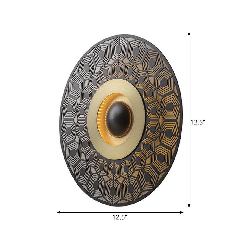 LED Metal Flush Wall Sconce Colonialist Brass Circular Porch Wall Mount Light Fixture Clearhalo 'Wall Lamps & Sconces' 'Wall Lights' Lighting' 263849