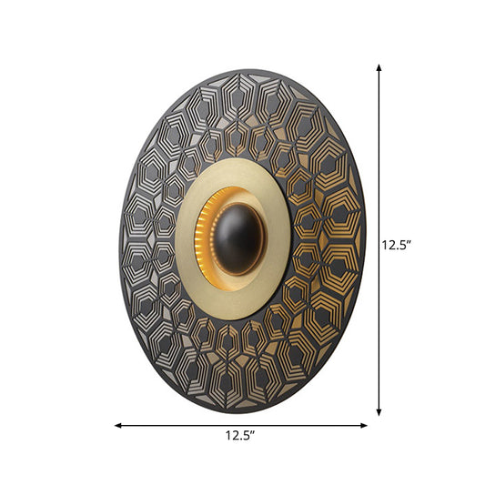 LED Metal Flush Wall Sconce Colonialist Brass Circular Porch Wall Mount Light Fixture Clearhalo 'Wall Lamps & Sconces' 'Wall Lights' Lighting' 263849