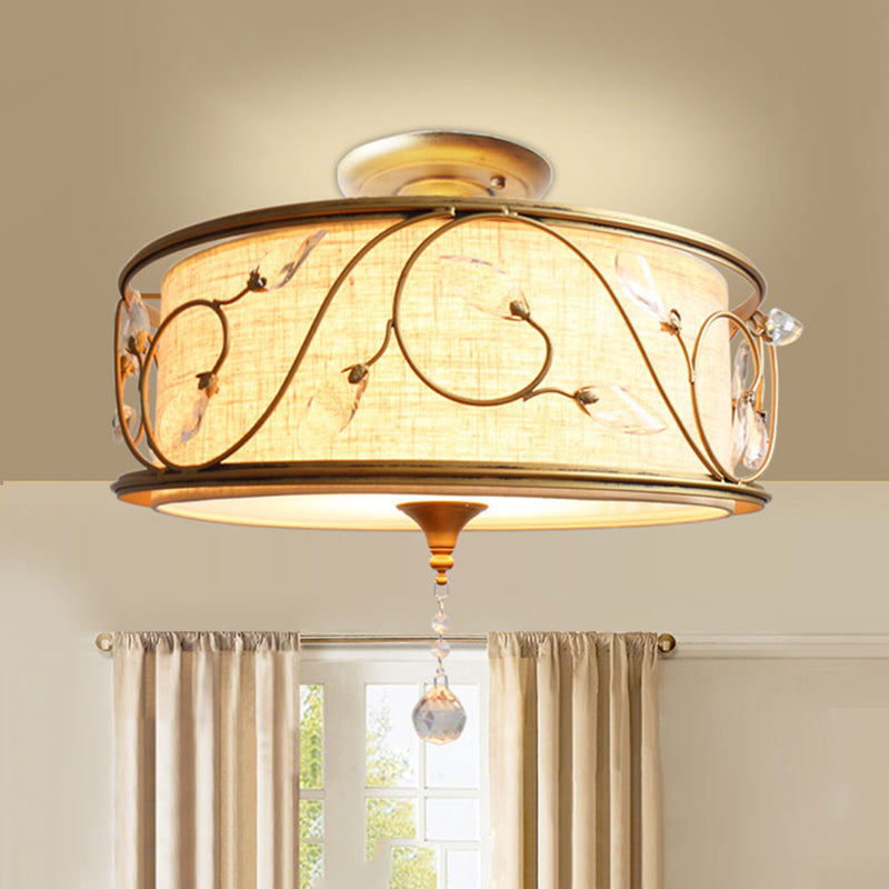 14"/16" Dia Golden 3-Light Semi Flush Lamp Traditional Metal Round Ceiling Light with Crystal Element Gold 14" Clearhalo 'Ceiling Lights' 'Close To Ceiling Lights' 'Close to ceiling' 'Semi-flushmount' Lighting' 263857