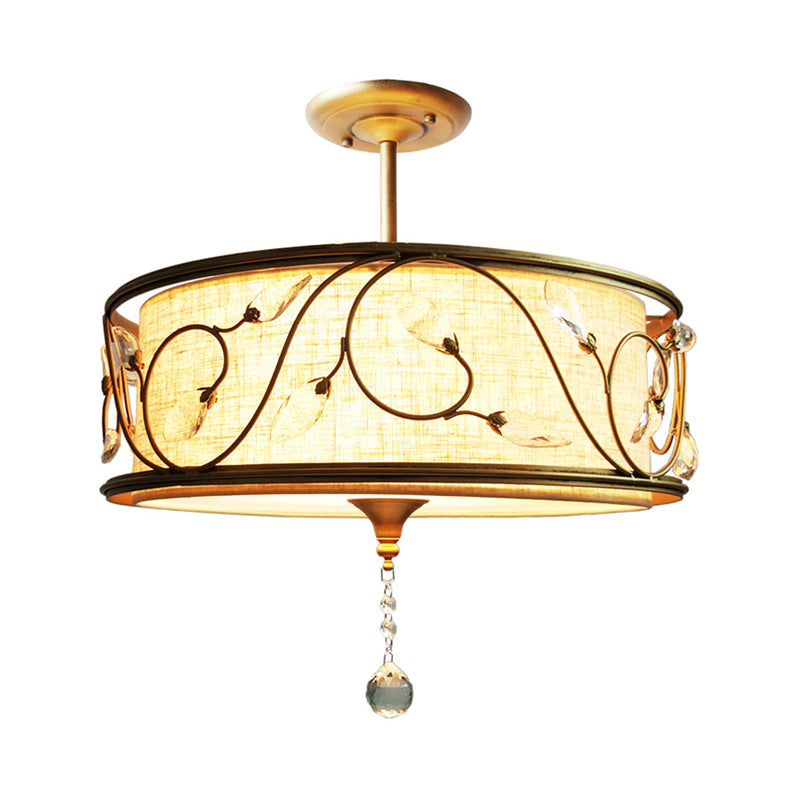 14"/16" Dia Golden 3-Light Semi Flush Lamp Traditional Metal Round Ceiling Light with Crystal Element Clearhalo 'Ceiling Lights' 'Close To Ceiling Lights' 'Close to ceiling' 'Semi-flushmount' Lighting' 263860