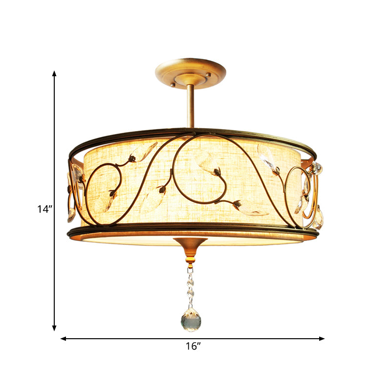 14"/16" Dia Golden 3-Light Semi Flush Lamp Traditional Metal Round Ceiling Light with Crystal Element Clearhalo 'Ceiling Lights' 'Close To Ceiling Lights' 'Close to ceiling' 'Semi-flushmount' Lighting' 263861