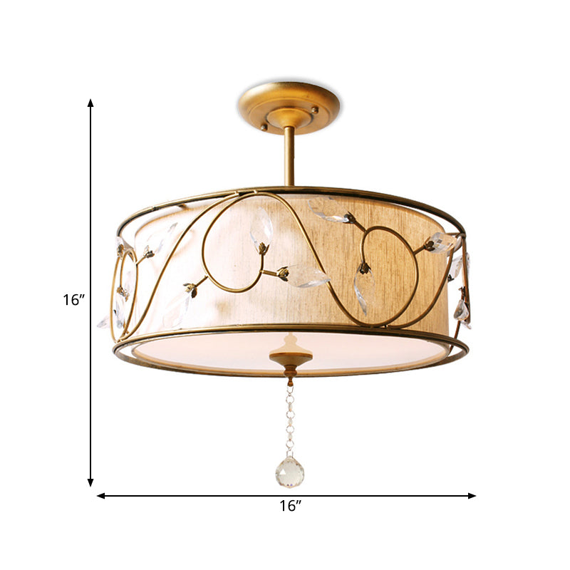 14"/16" Dia Golden 3-Light Semi Flush Lamp Traditional Metal Round Ceiling Light with Crystal Element Clearhalo 'Ceiling Lights' 'Close To Ceiling Lights' 'Close to ceiling' 'Semi-flushmount' Lighting' 263866