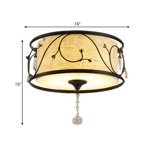 Iron Black/Gold Flush Ceiling Light 16"/19.5" Dia Drum Shape 4/5 Lights Vintage Flushmount Lighting Clearhalo 'Ceiling Lights' 'Close To Ceiling Lights' 'Close to ceiling' 'Flush mount' Lighting' 263878