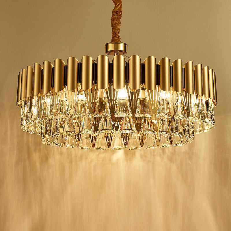 Modernist 4-Tier Round Crystal Chandelier Lamp 8/12-Light Golden Pendant Lighting Fixture 8 Gold Clearhalo 'Ceiling Lights' 'Chandeliers' 'Modern Chandeliers' 'Modern' Lighting' 263880