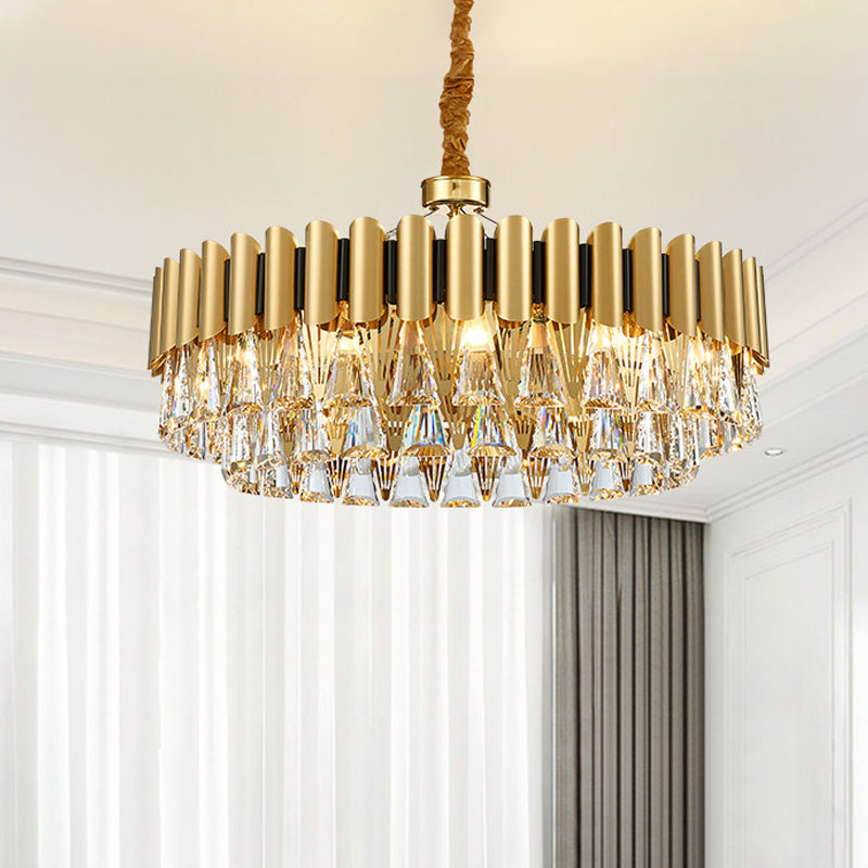 Modernist 4-Tier Round Crystal Chandelier Lamp 8/12-Light Golden Pendant Lighting Fixture Clearhalo 'Ceiling Lights' 'Chandeliers' 'Modern Chandeliers' 'Modern' Lighting' 263881