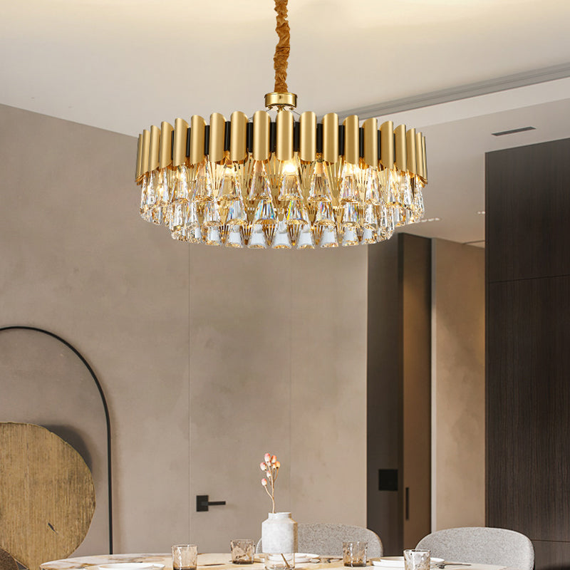 Modernist 4-Tier Round Crystal Chandelier Lamp 8/12-Light Golden Pendant Lighting Fixture Clearhalo 'Ceiling Lights' 'Chandeliers' 'Modern Chandeliers' 'Modern' Lighting' 263882