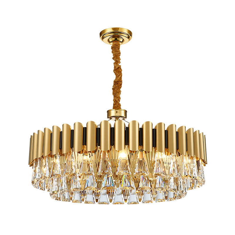 Modernist 4-Tier Round Crystal Chandelier Lamp 8/12-Light Golden Pendant Lighting Fixture Clearhalo 'Ceiling Lights' 'Chandeliers' 'Modern Chandeliers' 'Modern' Lighting' 263883