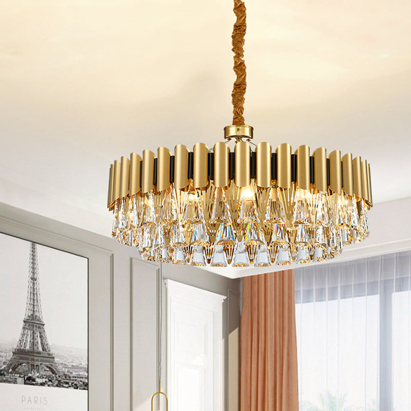 Modernist 4-Tier Round Crystal Chandelier Lamp 8/12-Light Golden Pendant Lighting Fixture Clearhalo 'Ceiling Lights' 'Chandeliers' 'Modern Chandeliers' 'Modern' Lighting' 263887