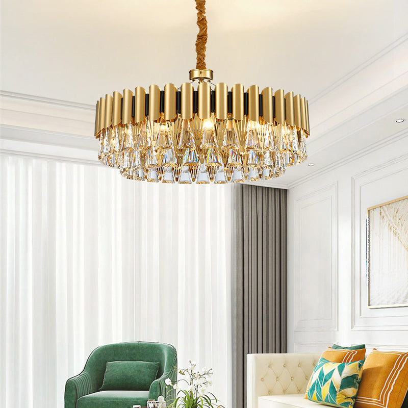 Modernist 4-Tier Round Crystal Chandelier Lamp 8/12-Light Golden Pendant Lighting Fixture Clearhalo 'Ceiling Lights' 'Chandeliers' 'Modern Chandeliers' 'Modern' Lighting' 263888