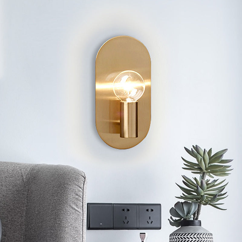 1 Light Bare Bulb Wall Sconce Minimalist Gold Finish Metallic Wall Lamp with Oval Backplate Gold Clearhalo 'Wall Lamps & Sconces' 'Wall Lights' Lighting' 263892