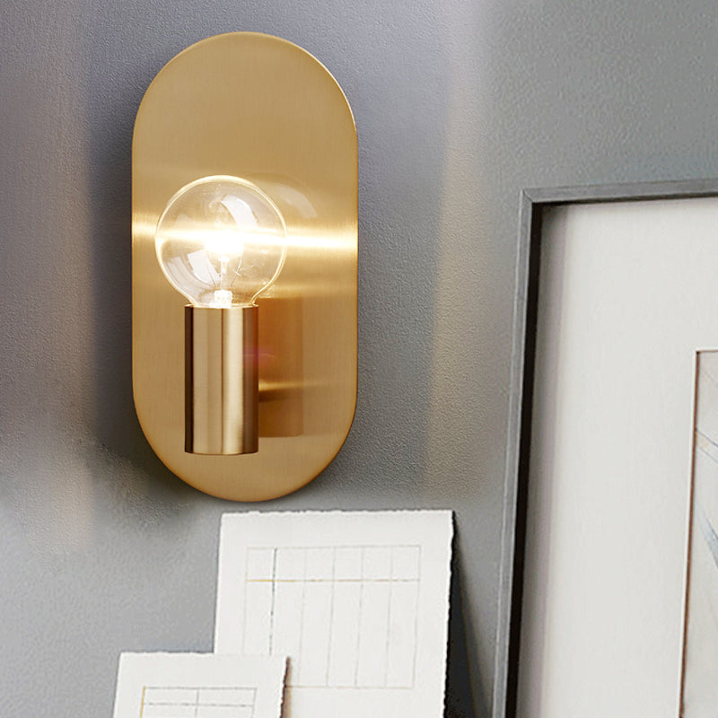 1 Light Bare Bulb Wall Sconce Minimalist Gold Finish Metallic Wall Lamp with Oval Backplate Clearhalo 'Wall Lamps & Sconces' 'Wall Lights' Lighting' 263893