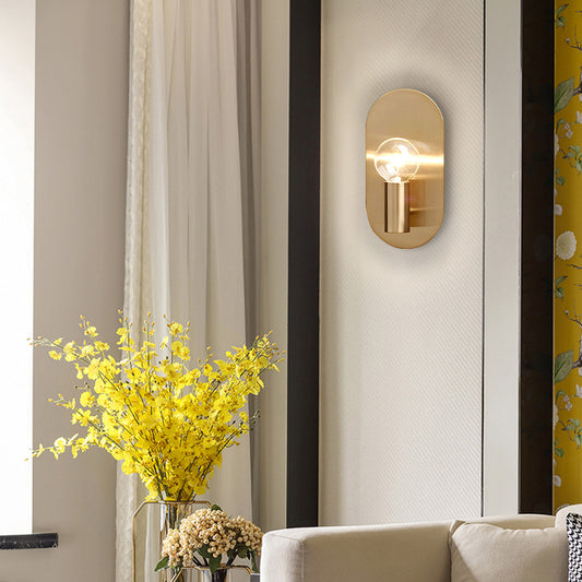 1 Light Bare Bulb Wall Sconce Minimalist Gold Finish Metallic Wall Lamp with Oval Backplate Clearhalo 'Wall Lamps & Sconces' 'Wall Lights' Lighting' 263894