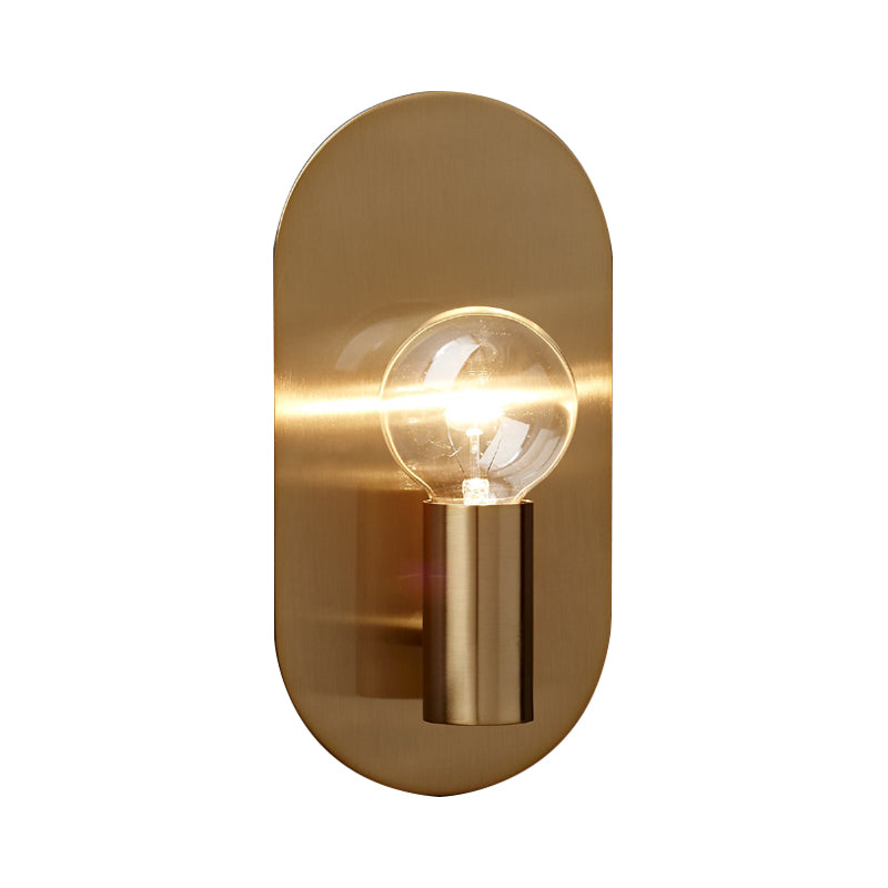 1 Light Bare Bulb Wall Sconce Minimalist Gold Finish Metallic Wall Lamp with Oval Backplate Clearhalo 'Wall Lamps & Sconces' 'Wall Lights' Lighting' 263895