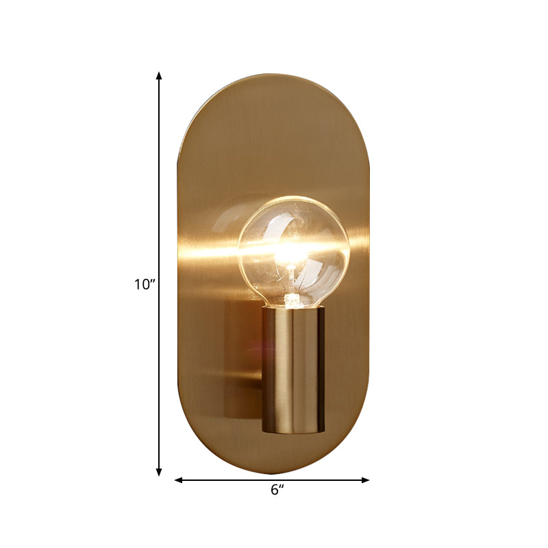 1 Light Bare Bulb Wall Sconce Minimalist Gold Finish Metallic Wall Lamp with Oval Backplate Clearhalo 'Wall Lamps & Sconces' 'Wall Lights' Lighting' 263896
