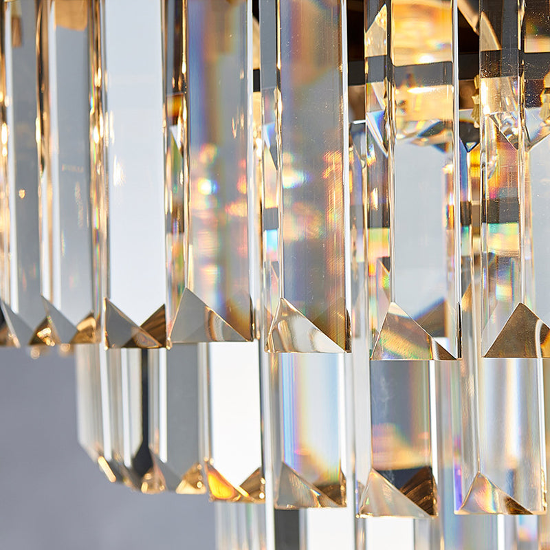 Layered Crystal Drop Pendant Modernism 8/12 Lights Pink and Gold Hanging Ceiling Light Clearhalo 'Ceiling Lights' 'Chandeliers' 'Modern Chandeliers' 'Modern' Lighting' 263910