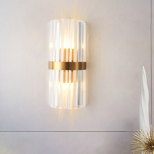 Cylinder Sconce Light Contemporary Three Side Crystal Rod 2 Heads Gold Wall Mounted Light Clearhalo 'Modern wall lights' 'Modern' 'Wall Lamps & Sconces' 'Wall Lights' Lighting' 263923