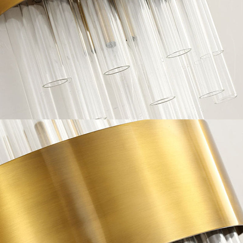 2 Heads Bedroom Wall Mount Light Postmodern Gold Sconce Light with Cylinder Fluted Crystal Shade Clearhalo 'Modern wall lights' 'Modern' 'Wall Lamps & Sconces' 'Wall Lights' Lighting' 263933