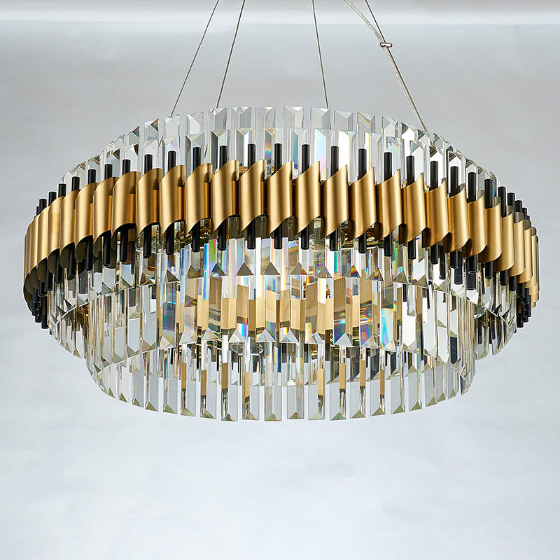 Crystal Round Hanging Pendant Light Contemporary 12/16-Light Golden Chandelier 16 Gold Clearhalo 'Ceiling Lights' 'Chandeliers' 'Modern Chandeliers' 'Modern' Lighting' 263955