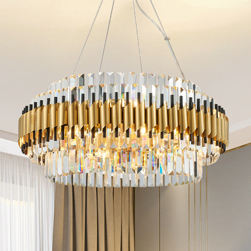 Crystal Round Hanging Pendant Light Contemporary 12/16-Light Golden Chandelier Clearhalo 'Ceiling Lights' 'Chandeliers' 'Modern Chandeliers' 'Modern' Lighting' 263956