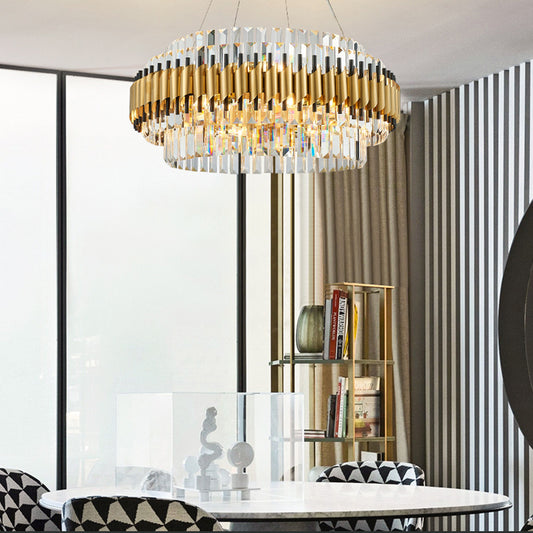 Crystal Round Hanging Pendant Light Contemporary 12/16-Light Golden Chandelier Clearhalo 'Ceiling Lights' 'Chandeliers' 'Modern Chandeliers' 'Modern' Lighting' 263957