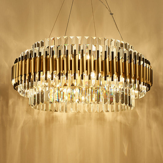 Crystal Round Hanging Pendant Light Contemporary 12/16-Light Golden Chandelier 12 Gold Clearhalo 'Ceiling Lights' 'Chandeliers' 'Modern Chandeliers' 'Modern' Lighting' 263961