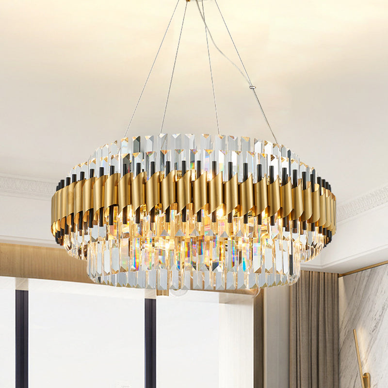 Crystal Round Hanging Pendant Light Contemporary 12/16-Light Golden Chandelier Clearhalo 'Ceiling Lights' 'Chandeliers' 'Modern Chandeliers' 'Modern' Lighting' 263962