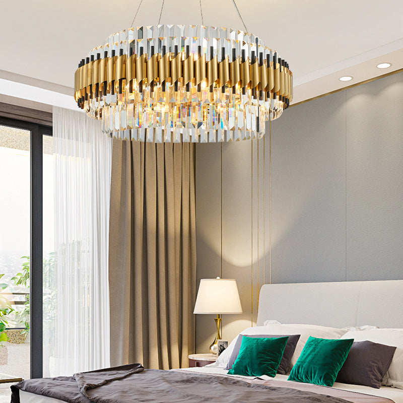 Crystal Round Hanging Pendant Light Contemporary 12/16-Light Golden Chandelier Clearhalo 'Ceiling Lights' 'Chandeliers' 'Modern Chandeliers' 'Modern' Lighting' 263963