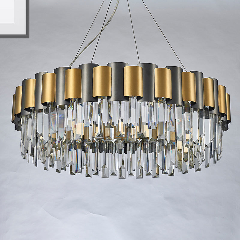 Clear Crystal Tiered Icicle Pendant Lamp Modern 8/12-Light Golden Hanging Chandelier Clearhalo 'Ceiling Lights' 'Chandeliers' 'Modern Chandeliers' 'Modern' Lighting' 264001