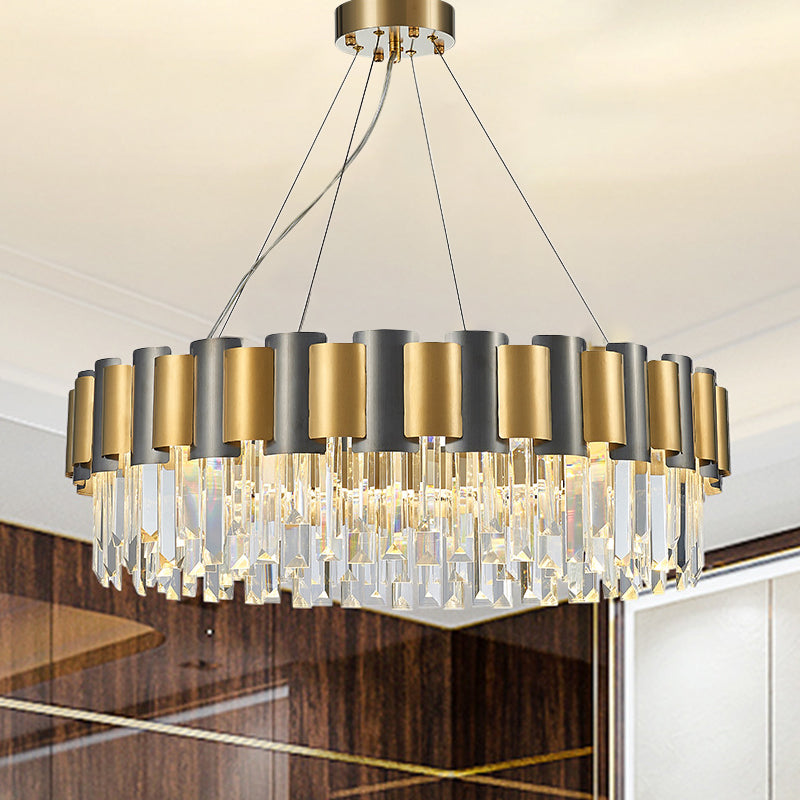 Clear Crystal Tiered Icicle Pendant Lamp Modern 8/12-Light Golden Hanging Chandelier Clearhalo 'Ceiling Lights' 'Chandeliers' 'Modern Chandeliers' 'Modern' Lighting' 264002