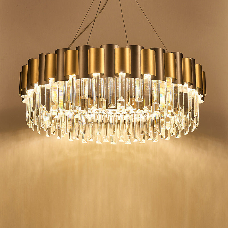 Clear Crystal Tiered Icicle Pendant Lamp Modern 8/12-Light Golden Hanging Chandelier Clearhalo 'Ceiling Lights' 'Chandeliers' 'Modern Chandeliers' 'Modern' Lighting' 264007