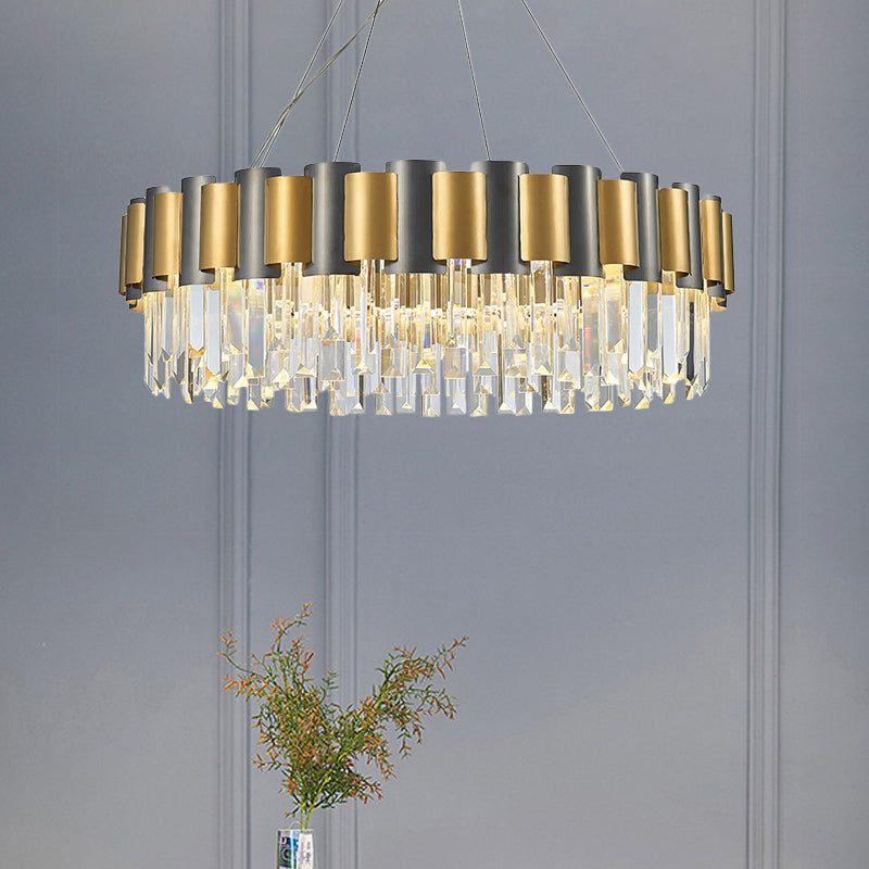 Clear Crystal Tiered Icicle Pendant Lamp Modern 8/12-Light Golden Hanging Chandelier Clearhalo 'Ceiling Lights' 'Chandeliers' 'Modern Chandeliers' 'Modern' Lighting' 264009