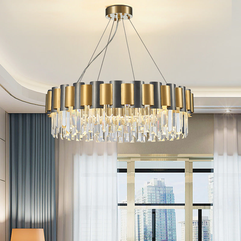 Clear Crystal Tiered Icicle Pendant Lamp Modern 8/12-Light Golden Hanging Chandelier Gold Clearhalo 'Ceiling Lights' 'Chandeliers' 'Modern Chandeliers' 'Modern' Lighting' 264014