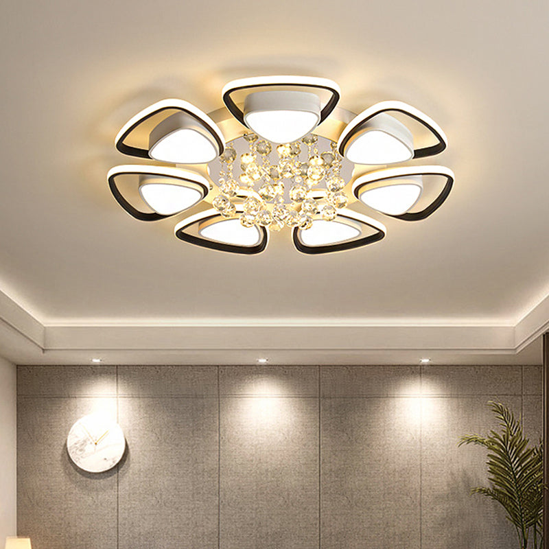 Metal Petal Ceiling Flush Mount Contemporary LED Black and White Indoor Light Fixture with Crystal Draping, Warm/White Light White Clearhalo 'Ceiling Lights' 'Close To Ceiling Lights' 'Close to ceiling' 'Flush mount' Lighting' 264015