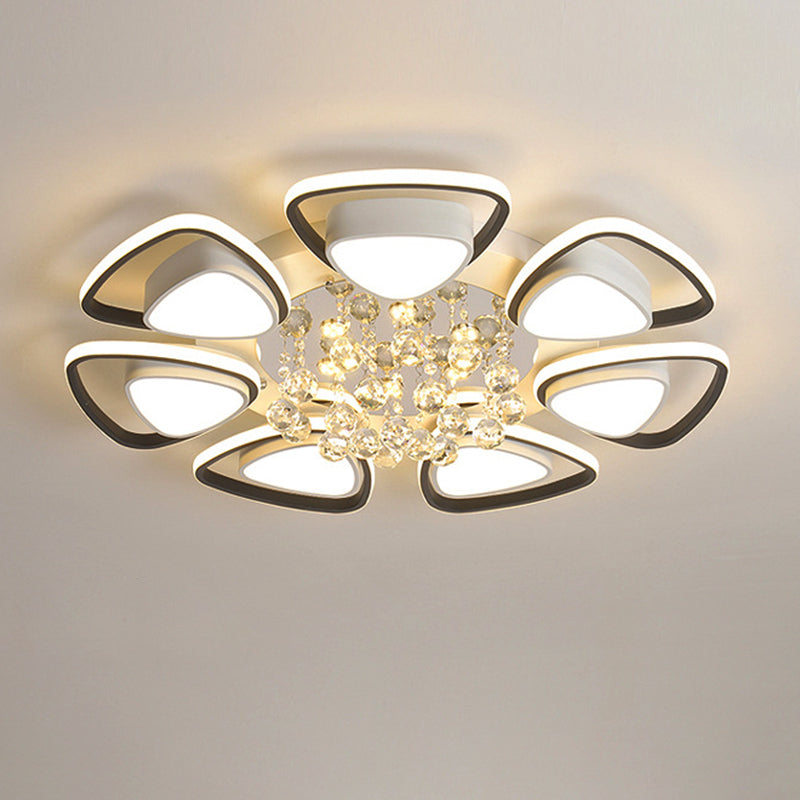 Metal Petal Ceiling Flush Mount Contemporary LED Black and White Indoor Light Fixture with Crystal Draping, Warm/White Light Clearhalo 'Ceiling Lights' 'Close To Ceiling Lights' 'Close to ceiling' 'Flush mount' Lighting' 264016