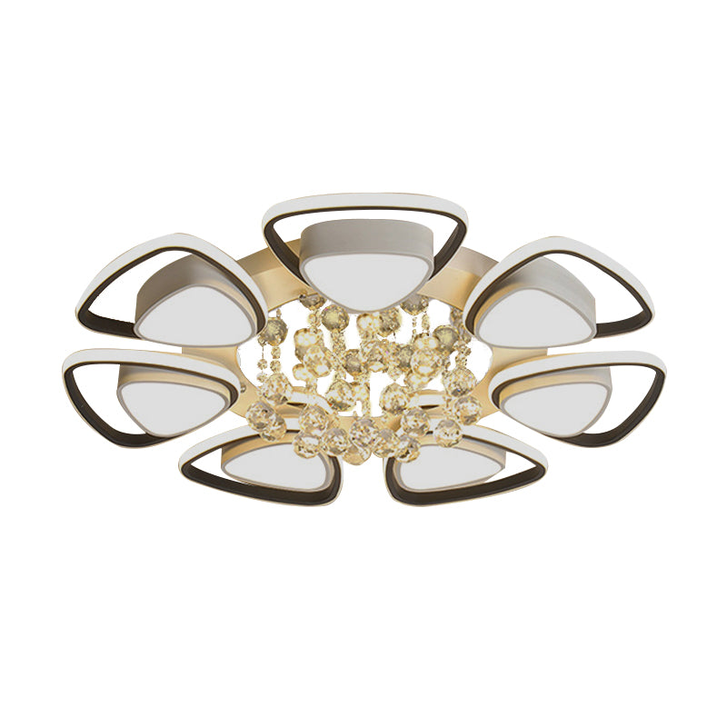 Metal Petal Ceiling Flush Mount Contemporary LED Black and White Indoor Light Fixture with Crystal Draping, Warm/White Light Clearhalo 'Ceiling Lights' 'Close To Ceiling Lights' 'Close to ceiling' 'Flush mount' Lighting' 264018