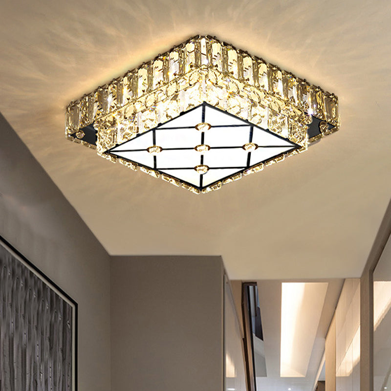 Modernist Square Flush Mount Light Clear Crystal LED Hallway Ceiling Light Fixture Clearhalo 'Ceiling Lights' 'Close To Ceiling Lights' 'Close to ceiling' 'Flush mount' Lighting' 264056