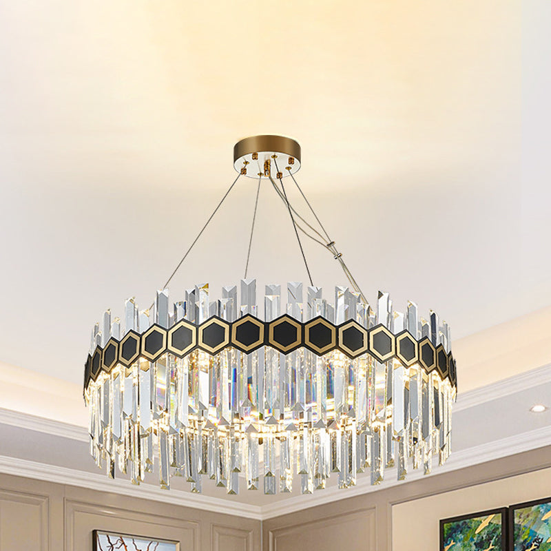 23.5"/31.5" W Tapered Icicle Crystal Suspension Pendant Modernist LED Black Ceiling Chandelier Clearhalo 'Ceiling Lights' 'Chandeliers' 'Modern Chandeliers' 'Modern' Lighting' 264082