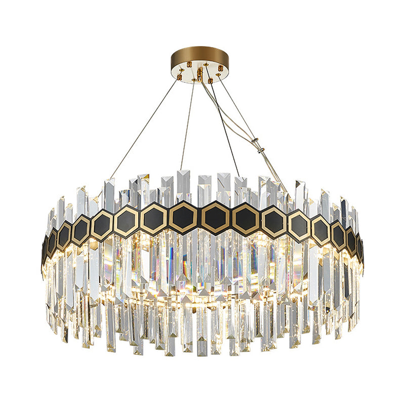 23.5"/31.5" W Tapered Icicle Crystal Suspension Pendant Modernist LED Black Ceiling Chandelier Clearhalo 'Ceiling Lights' 'Chandeliers' 'Modern Chandeliers' 'Modern' Lighting' 264084