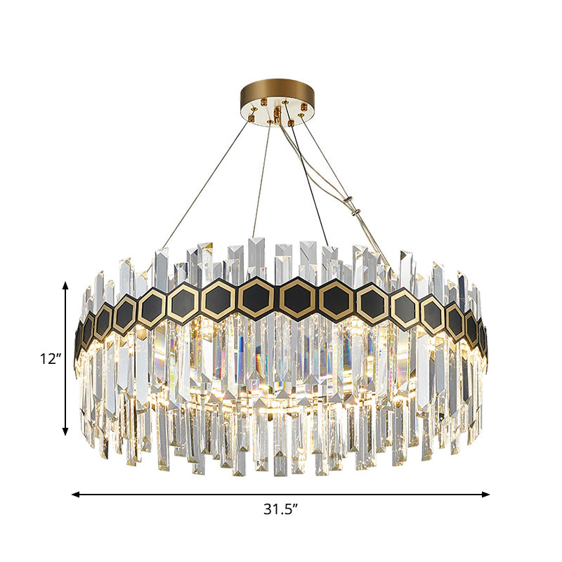 23.5"/31.5" W Tapered Icicle Crystal Suspension Pendant Modernist LED Black Ceiling Chandelier Clearhalo 'Ceiling Lights' 'Chandeliers' 'Modern Chandeliers' 'Modern' Lighting' 264085