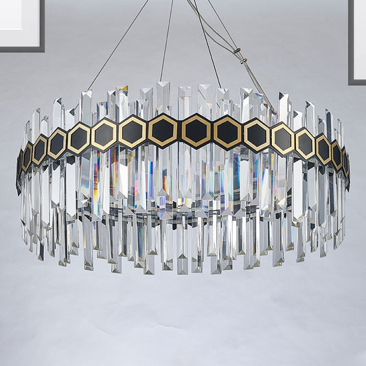 23.5"/31.5" W Tapered Icicle Crystal Suspension Pendant Modernist LED Black Ceiling Chandelier Black 23.5" Clearhalo 'Ceiling Lights' 'Chandeliers' 'Modern Chandeliers' 'Modern' Lighting' 264087