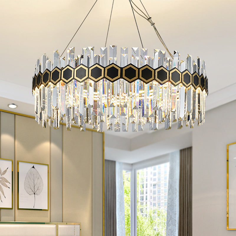 23.5"/31.5" W Tapered Icicle Crystal Suspension Pendant Modernist LED Black Ceiling Chandelier Clearhalo 'Ceiling Lights' 'Chandeliers' 'Modern Chandeliers' 'Modern' Lighting' 264088