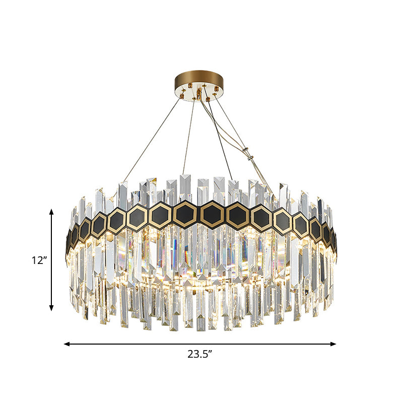 23.5"/31.5" W Tapered Icicle Crystal Suspension Pendant Modernist LED Black Ceiling Chandelier Clearhalo 'Ceiling Lights' 'Chandeliers' 'Modern Chandeliers' 'Modern' Lighting' 264091