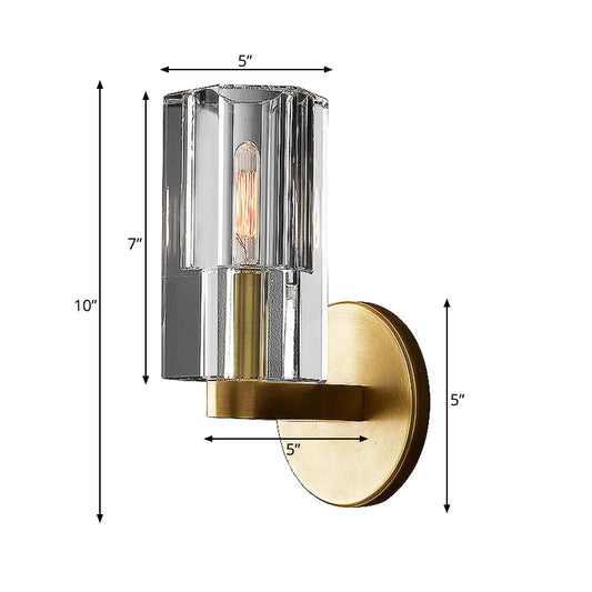 Faceted Clear Crystal Wall Lighting Minimalist 1 Light Gold Armed Sconce Light Fixture Clearhalo 'Wall Lamps & Sconces' 'Wall Lights' Lighting' 264114