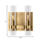 Clear Glass Symmetrical Tube Wall Sconce Modernist 2 Heads Black/Brass Armed Wall Light Fixture Clearhalo 'Wall Lamps & Sconces' 'Wall Lights' Lighting' 264142