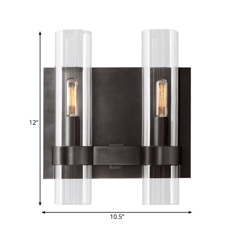 Clear Glass Symmetrical Tube Wall Sconce Modernist 2 Heads Black/Brass Armed Wall Light Fixture Clearhalo 'Wall Lamps & Sconces' 'Wall Lights' Lighting' 264147