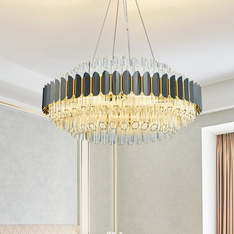 Grey Tubular Chandelier Lamp Modern 12-Light Prismatic Crystal Ceiling Pendant Light Clearhalo 'Ceiling Lights' 'Chandeliers' 'Modern Chandeliers' 'Modern' Lighting' 264148